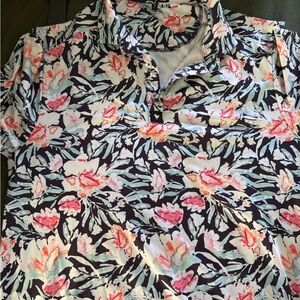Bad Birdie Floral Collared Top in Navy, Pink & Mint